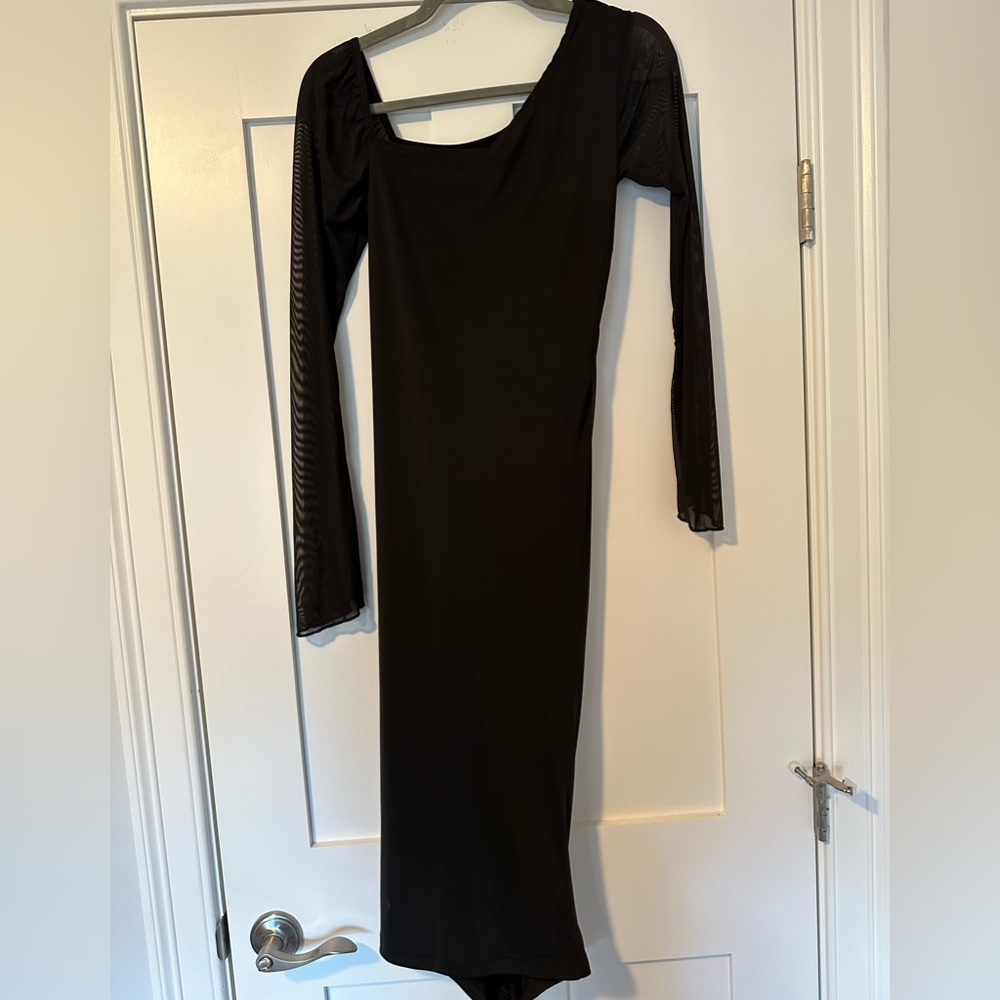 Black Mesh Ruched Long Sleeve Midi Maternity Dress Size US 4